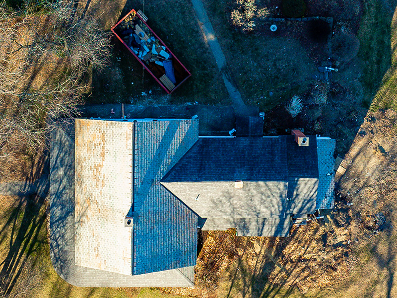 aerial imagery of damaged South Deefield Home